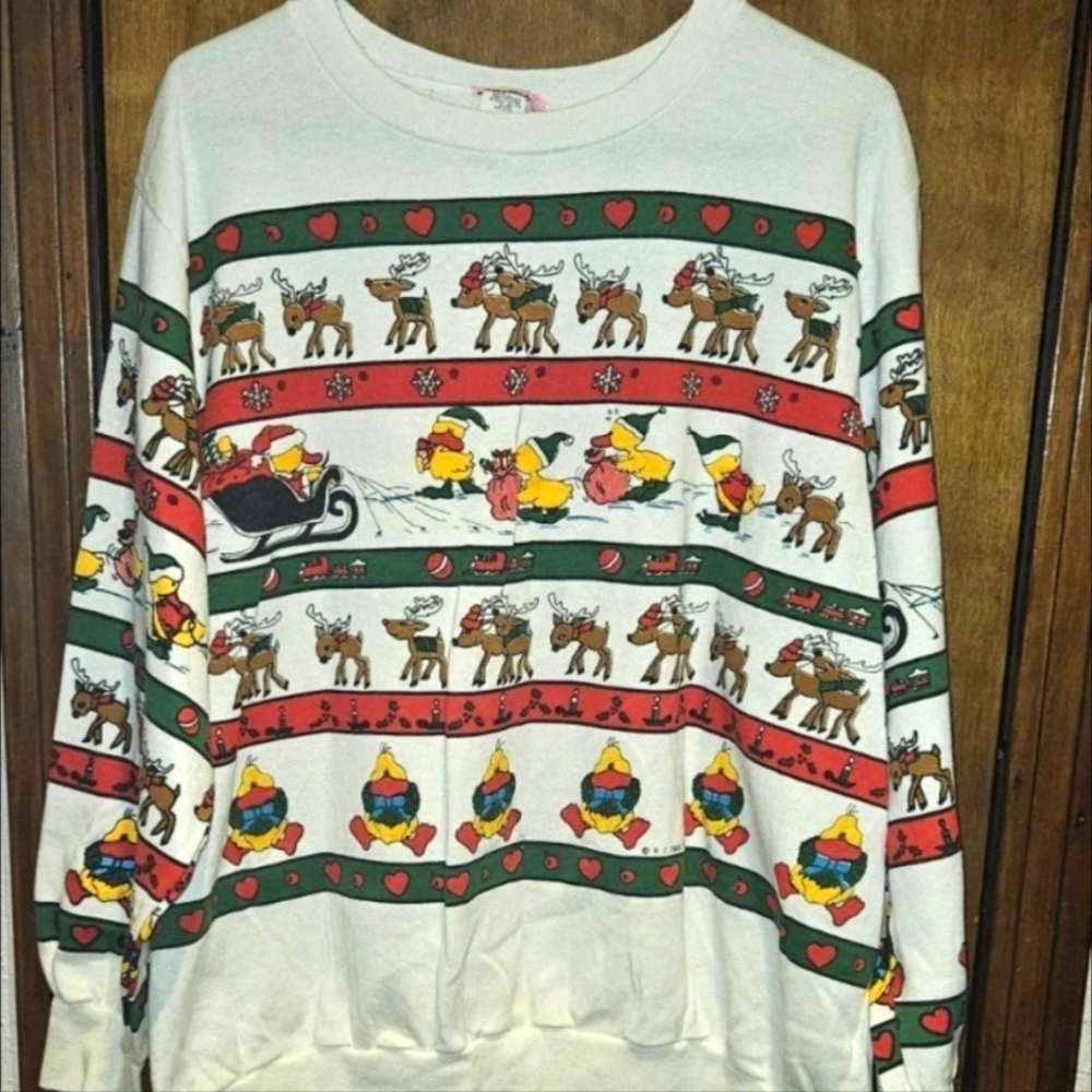 Vintage Ugly Christmas Sweatshirt 1980's -1990's Santa Clause/Reindeer/